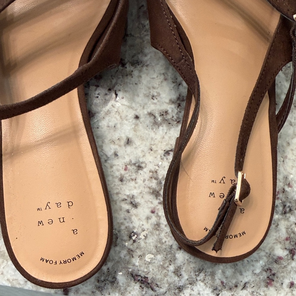 A New Day Brown Strappy Flats - Picture 2 of 4